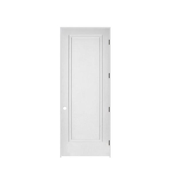 Trimlite 26"x96"x13/8" Primed 1Panel 2Step Interior Shaker 71/4" LH Prehung Door Matte Black Hinges 2280pri8491LH10B714